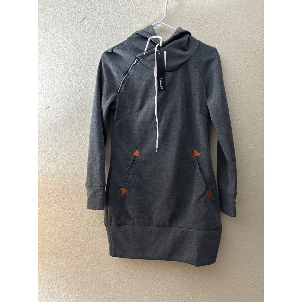 Celmia Collection Dark Grey Hoodie Dress‎ Long Sleeve Casual Chic Winter
A862